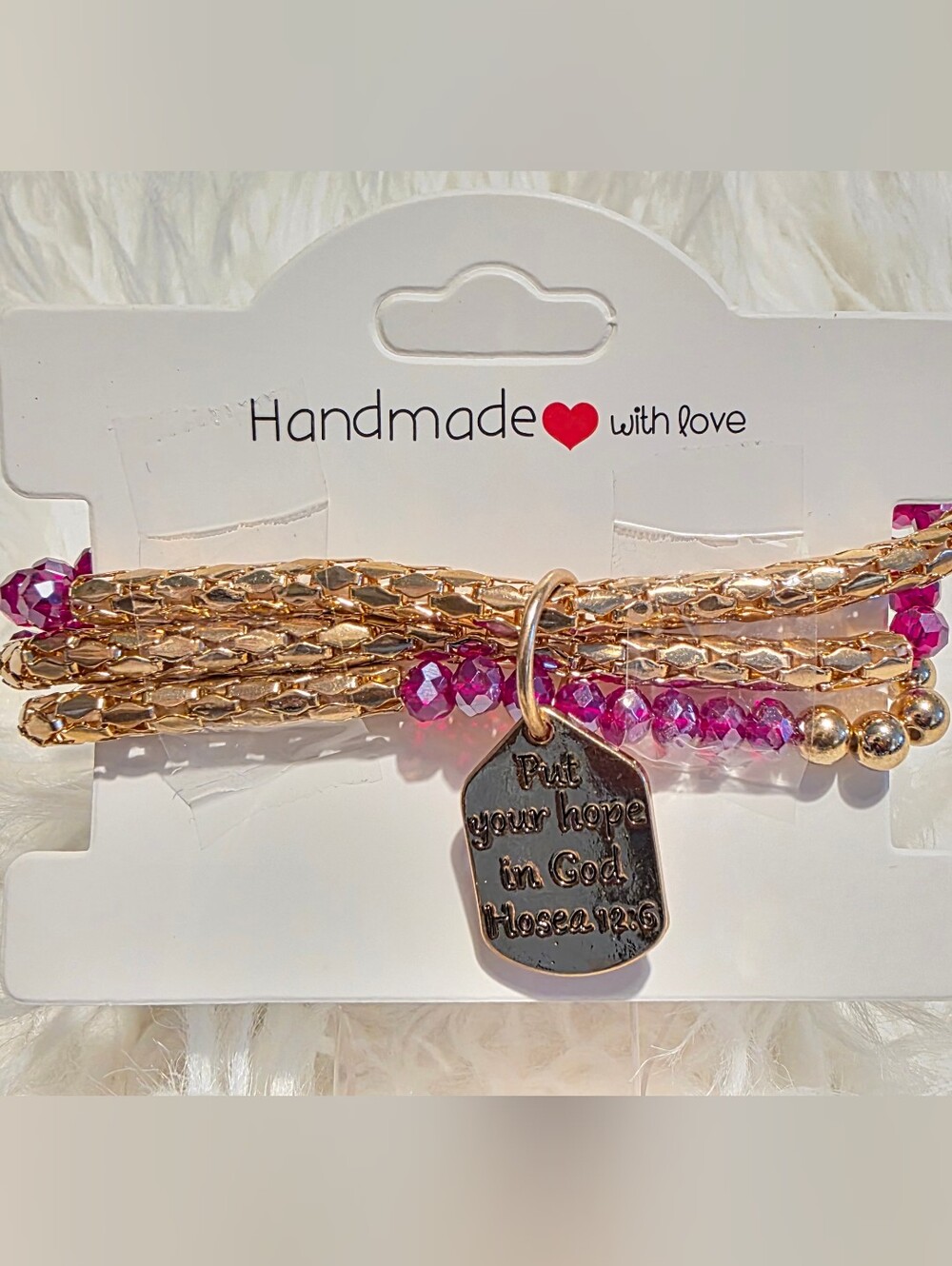 Handmade Rose Gold & Hot Pink Inspirational Bracelet - 'Put Your Hope in God'